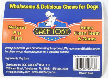 Dog Goods USA LLC procédera à un rappel volontaire de gâteries pour les oreilles du chef Toby Pig en raison d’un risque possible pour la salmonelle