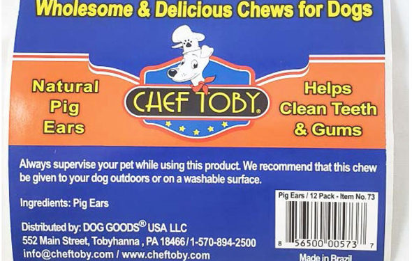 Dog Goods USA LLC procédera à un rappel volontaire de gâteries pour les oreilles du chef Toby Pig en raison d’un risque possible pour la salmonelle